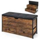 Costway Storage Ottoman Bench With Padded Seat Cushion And 2 Drawers-rustic Brown