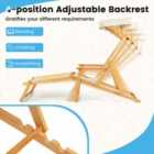 Costway Birch Wood Chaise Lounge Chair With Adjustable Canopy Reclining Backrest And Footrest-beige