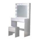 Home Source Ella White Dressing Table with Stool And LED Lights Mirror