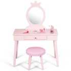 Costway Child's Dressing Table And Cushioned Stool Set-pink