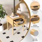 Costway Farmhouse Bedside Table With Tempered Glass Decorated Drawer-natural