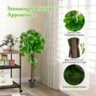 Costway Artificial Crabapple Tree Fake Plant In Pot With Real Wood Trunk And Branches