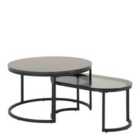 Furniture To Go Spiro Round Oval Coffee Table Set With Black Marble Smoked Glass Top