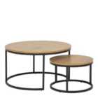 Furniture To Go Spiro Round Coffee Table Set With Oak Top & Black Legs