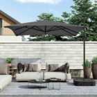 Garden Sanctuary Large 3M Cantilever Parasol with Plastic Square Base - Dark Grey