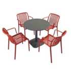 Modura ALBIN 80 Round Table Nickel Grey with 04 ALMA Armchair Chilli Set