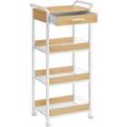 Rolling Storage Trolley, 4-tier, Golden Oak And Cloud White