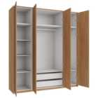 Wickes Claydon Oak Slab 6 Cabinet Quad Wardrobe with Shelves, Drawers, Plinth & Panels - 2333 x 2036mm