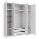 Wickes Claydon White Slab 6 Cabinet Quad Wardrobe with Shelves, Drawers, Plinth & Panels - 2333 x 2036mm
