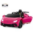Costway 12V Kids Ride on Car Lamborghini with Remote Control and LED Lights-Pink