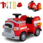 Costway 12V Kids Ride on Fire Truck with Shovel and Wrench-Red