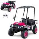 Costway 24V Kids Golf Cart 4WD 2 Seater Ride on Car with Dump Bed-Pink
