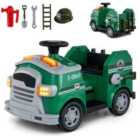 Costway 12V Kids Ride on Fire Truck with Shovel and Wrench-Green