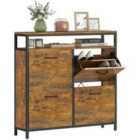 HOMCOM Shoe Cabinet with 4 Flip Drawers, Holds 12-20 Pairs, Rustic Brown
