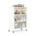 Costway 4-Tier Kitchen Bakers Rack with Flip Doors on Lockable Universal Wheels-White