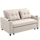 HOMCOM 2 Seater Pull Out Sofa Bed with Pockets for Living Room Beige
