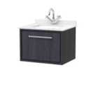 Hudson Reed Lille 600Mm Wall Hung Single Drawer Vanity With Marble Worktop Basin - Graphite Grey Woodgrain