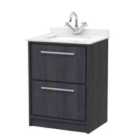 Hudson Reed Lille 600Mm Floor Standing 2-drawer Vanity With Marble Worktop Basin - Graphite Grey Woodgrain
