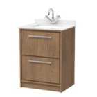Hudson Reed Lille 600Mm Floor Standing 2-drawer Vanity With Marble Worktop Basin - Antique Oak
