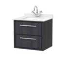 Hudson Reed Lille 600Mm Wall Hung 2-drawer Vanity With Marble Worktop Basin - Graphite Grey Woodgrain