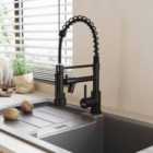 Garden Sanctuary Stainless Steel Kitchen Faucet With Pull Down Spring Spout And Pot Filler - Black