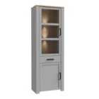 Furniture To Go Bohol Narrow Display Cabinet Inc. 2x LED Lights In Riviera Oak/Grey Oak