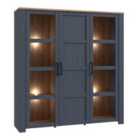 Furniture To Go Bohol Large Display Cabinet Inc. 4x LED Lights In Riviera Oak/Navy