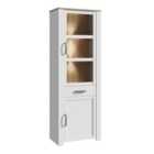 Furniture To Go Bohol Narrow Display Cabinet Inc. 2x LED Lights In Riviera Oak/White
