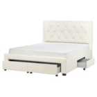 Beliani Bed With Storage Drawers Velvet Lievin 160 X 200 Cm Eu King Size Cream