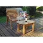 Samuel Alexander Hand Made 2 Seater Chunky Rustic Wooden Garden Furniture Bench With Coffee Table