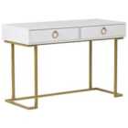 Beliani Console Table Home Office Desk WESTPORT White/ Gold 115 cm 50 cm with Storage