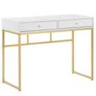Beliani Console Table Home Office Desk DAPHNE White/ Gold 100 cm 48 cm with Storage