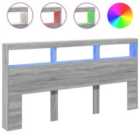 vidaXL Headboard Cabinet with LED Grey Sonoma 200x17x102 cm (839222)