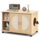 COSTWAY Cat Litter Box Enclosure with Sisal Scratching Doors and Adjustable Metal Feet-Natural