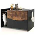 COSTWAY Cat Litter Box Enclosure with Pull-out Drawer, Rolling Caster and Flip Door-Black & Brown