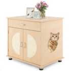 COSTWAY Cat Litter Box Enclosure with Sisal Scratching Doors and Drawer-Natural