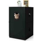 COSTWAY 2-Tier Kitty Hidden Washroom Toilet with Entrance Hole and Door-Black