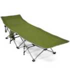 Costway Folding Camping Cot with Detachable Headrest and Side Pocket-Green