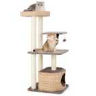 Costway Cattail Cat Tower with Sisal Scratching Posts Perch Condo and Dangling Ball-Coffee