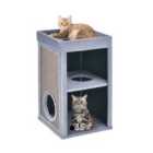 Costway 2-Tier Cat House with Sisal Scratch Boards-Grey