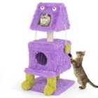 Costway Cute Monster-Themed Cat Tower with 2 Private Condos and Soft Long Plush-Purple