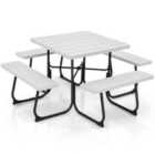 Costway 8-person Square Picnic Table Bench Set with 4 Benches and Umbrella Hole-White