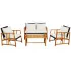 Costway Outdoor Mix Brown Rattan Set with Acacia Wood Frame and Back Cushions-White