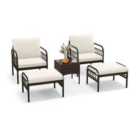 Costway 5 Piece Patio Conversation Set with Ottomans and Coffee Table-White