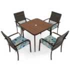 Costway 5 Pieces Patio Dining Set with 4 Cushioned Rattan Armchairs and Square Table