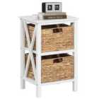 Costway Sofa Side Table with Seagrass Baskets and Rubber Wood X-Shaped Frames and Acacia Wood Legs-White-2-Tier
