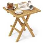Costway Patio Folding Teak Wood Square Coffee Table with X-shaped Legs