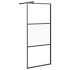 Vidaxl Walk-in Shower Wall 90X195 Cm Half Frosted Esg Glass Black