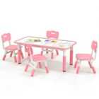 Costway Kids Table and 4 Chairs Set with Graffiti Desktop for Home Daycare School-Pink