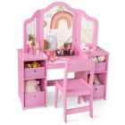 Costway Kids Vanity Table and Chair Set with 3 Removable Mirrors and 4 Storage Bins for Children-Pink